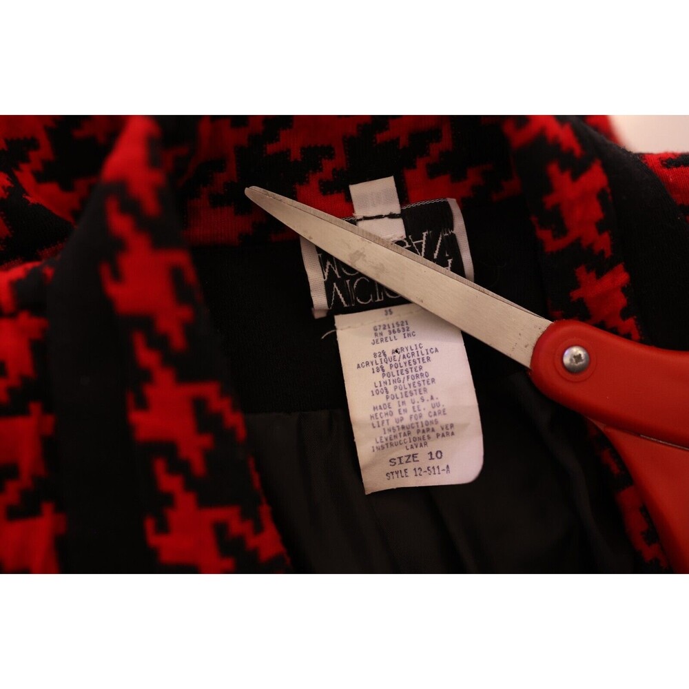 Vintage Victoria Morgan Red Black Houndstooth Corporate Goth Blazer Jacket 10 - Picture 5 of 12